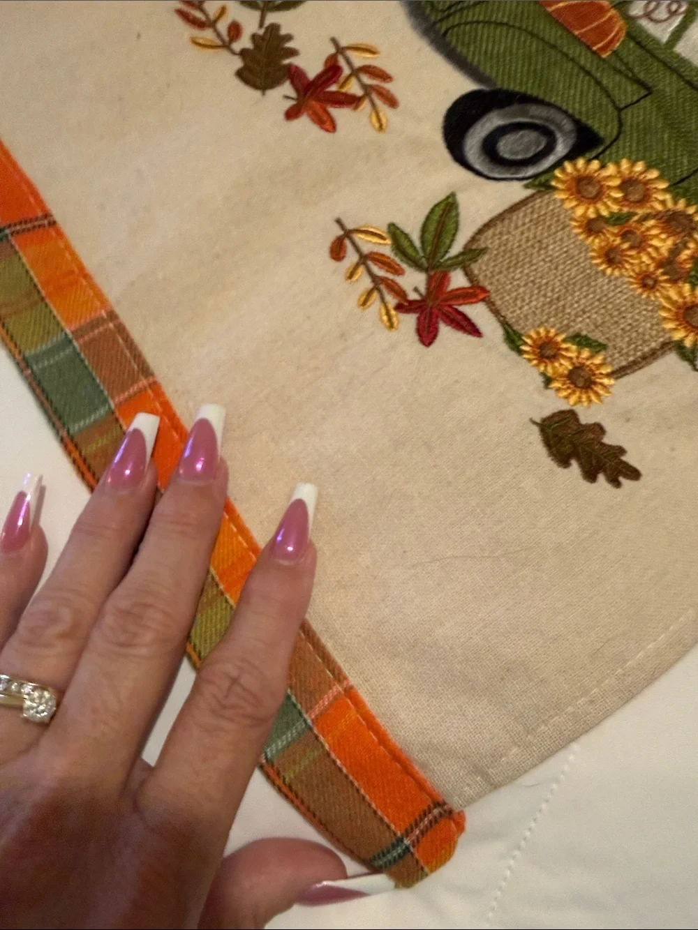 Embroidered Green Truck with Pumpkins & Sunflowers Table Runner